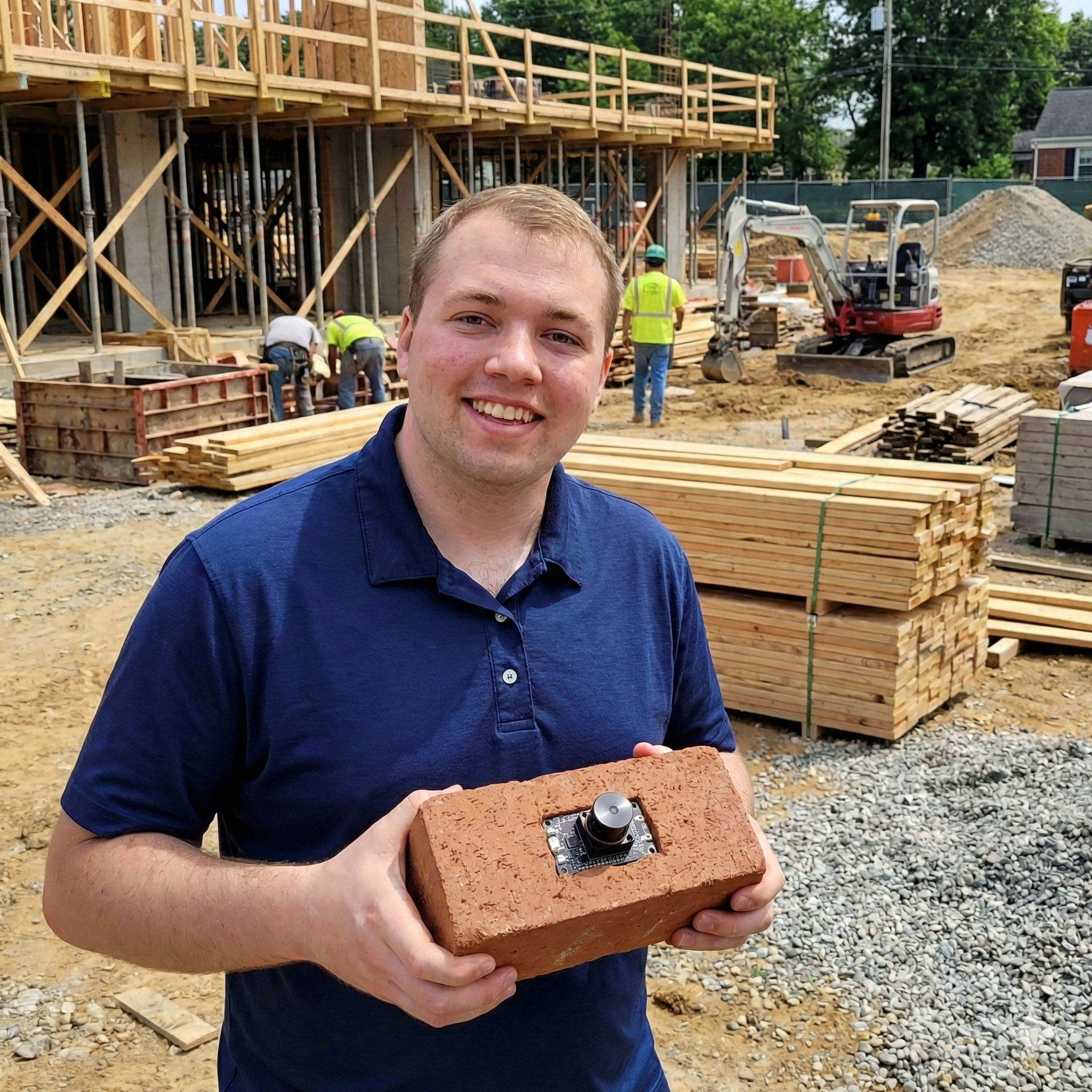 JJ holding bricks