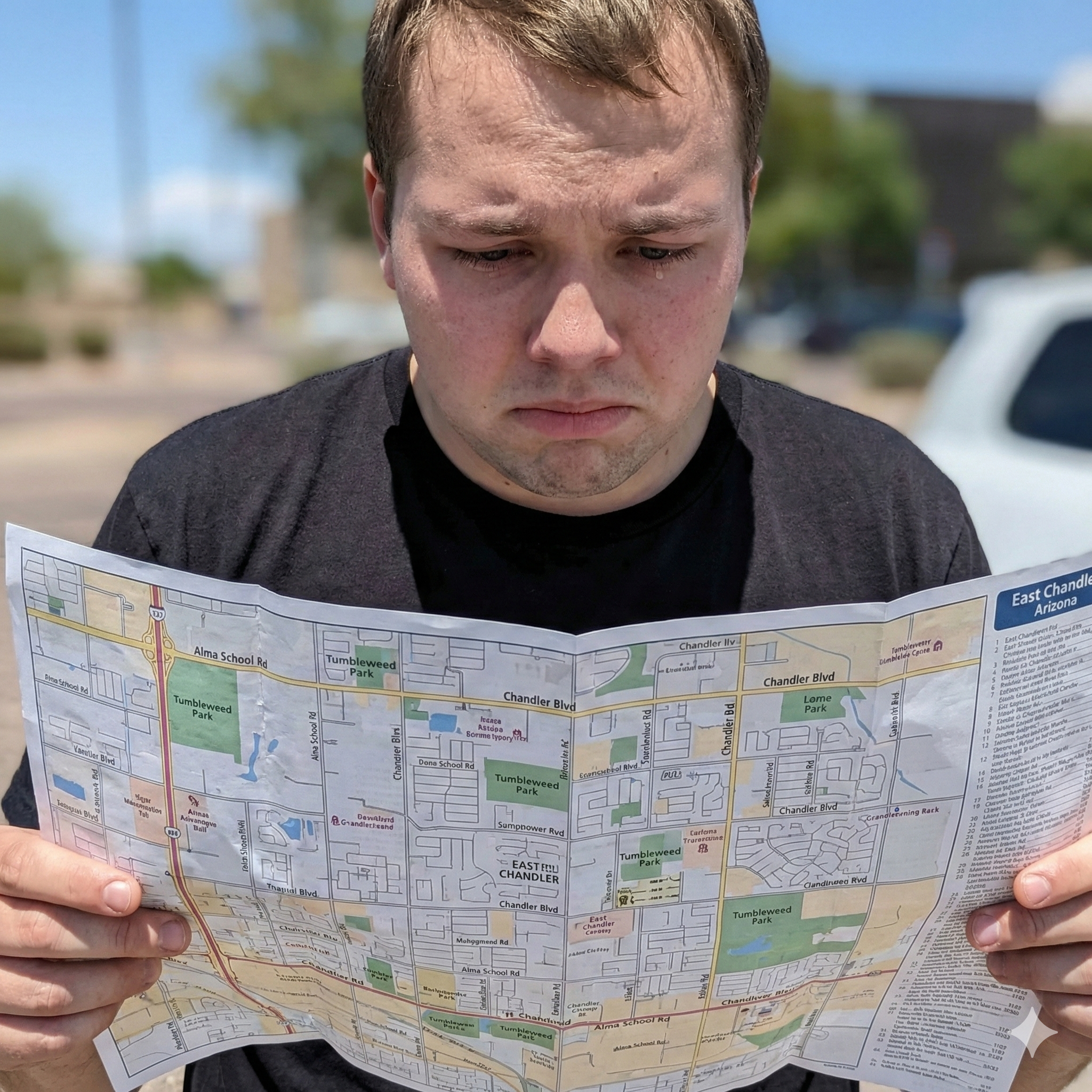 JJ looking at map